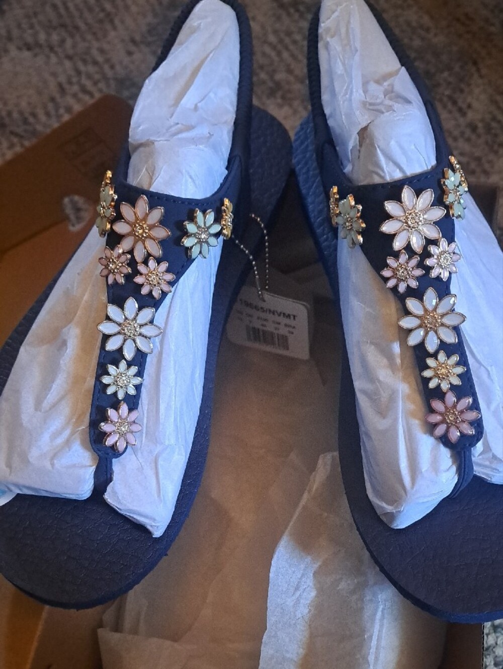 Skechers navy sandals with gold and pink floral accents - Picture 6 of 6